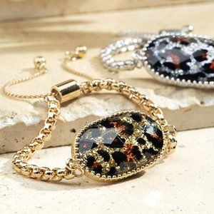 Leopard Glitter Acrylic Adjustable Chain Bracelet